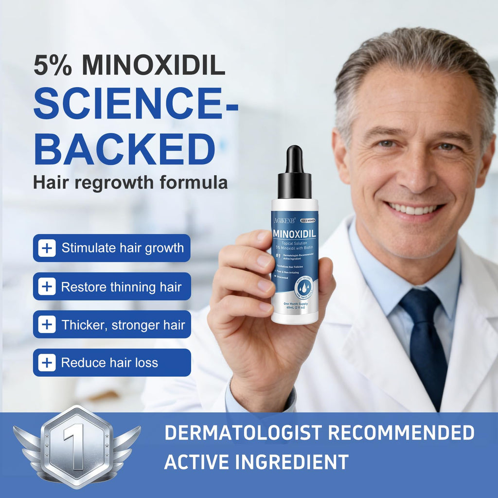 AGIKENB 8 Packs Topical 5% Minoxidil Serum – Hair & Beard Growth Support for Men & Women (Unscented, 8 x 2 fl oz)