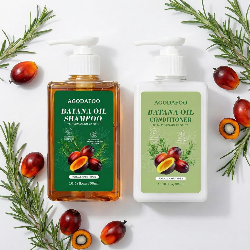 Agodafoo Batana Oil Shampoo & Conditioner Set – Hair Growth Support & Damage Repair (300ml x 2)