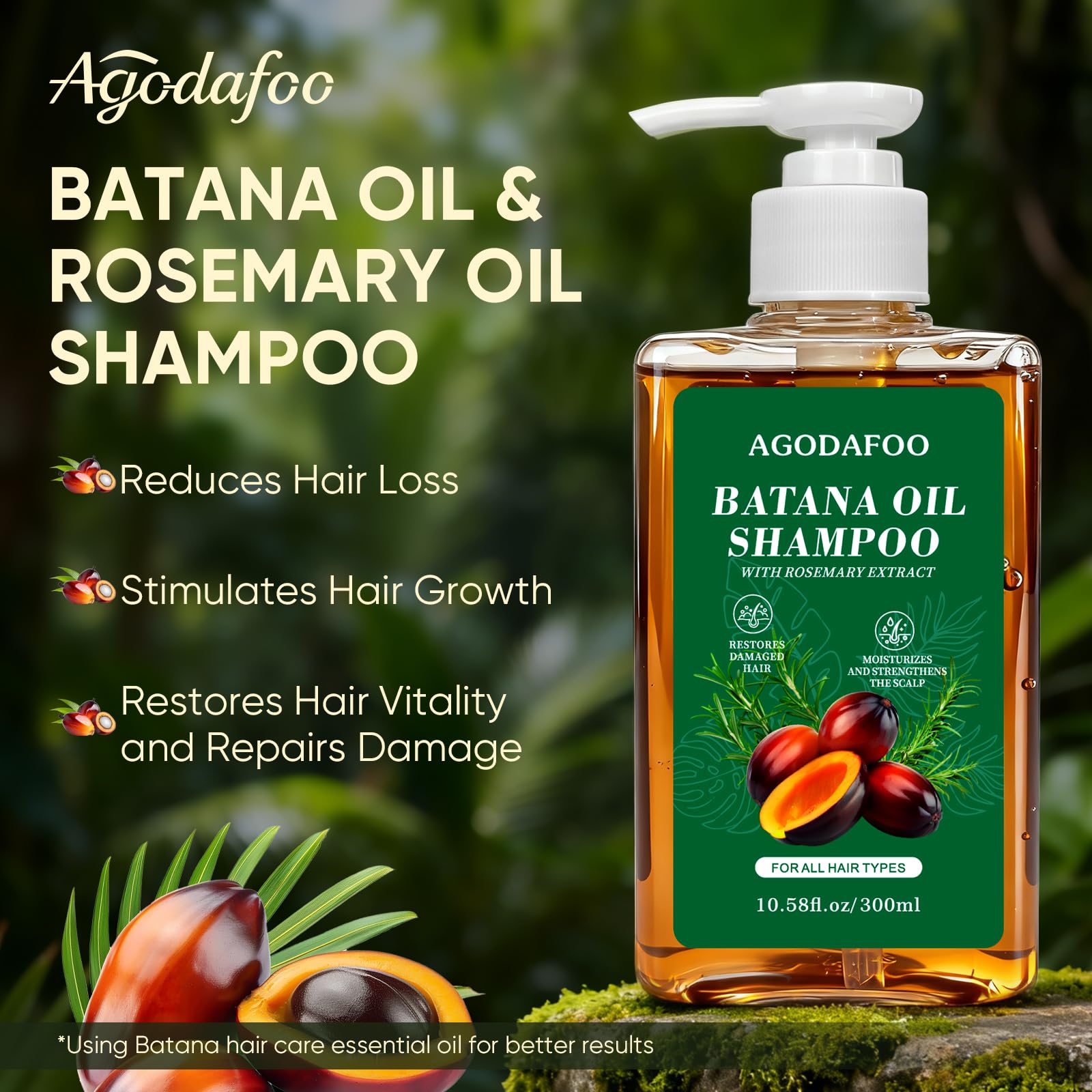 Agodafoo Batana Oil Shampoo & Conditioner Set – Hair Growth Support & Damage Repair (300ml x 2)
