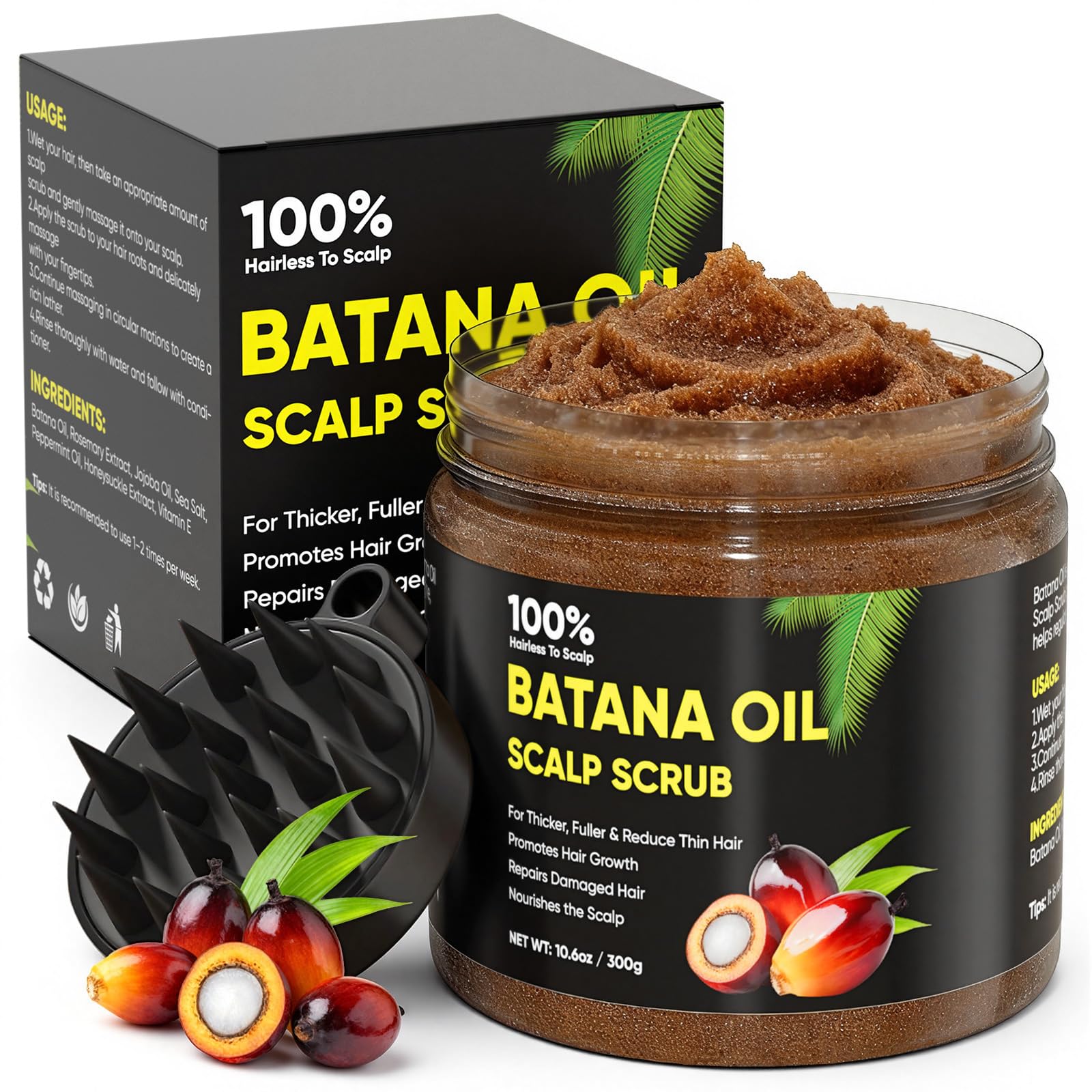 Agodafoo Batana Oil Scalp Scrub with Rosemary – Hair Nourishment & Growth Support, 10.6 oz