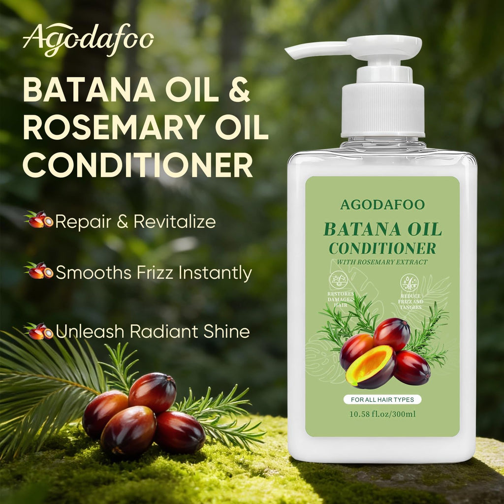 Agodafoo Batana Oil Shampoo & Conditioner Set – Hair Growth Support & Damage Repair (300ml x 2)