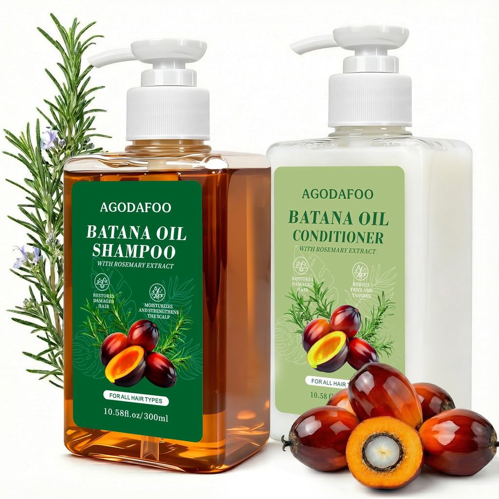 Agodafoo Batana Oil Shampoo & Conditioner Set – Hair Growth Support & Damage Repair (300ml x 2)
