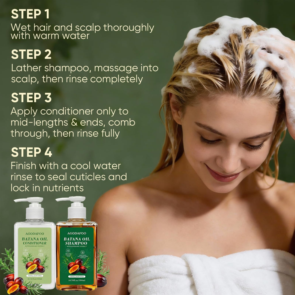 Agodafoo Batana Oil Shampoo & Conditioner Set – Hair Growth Support & Damage Repair (300ml x 2)