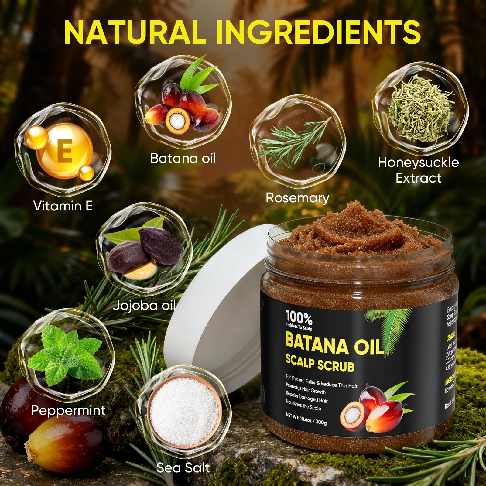 Agodafoo Batana Oil Scalp Scrub with Rosemary – Hair Nourishment & Growth Support, 10.6 oz