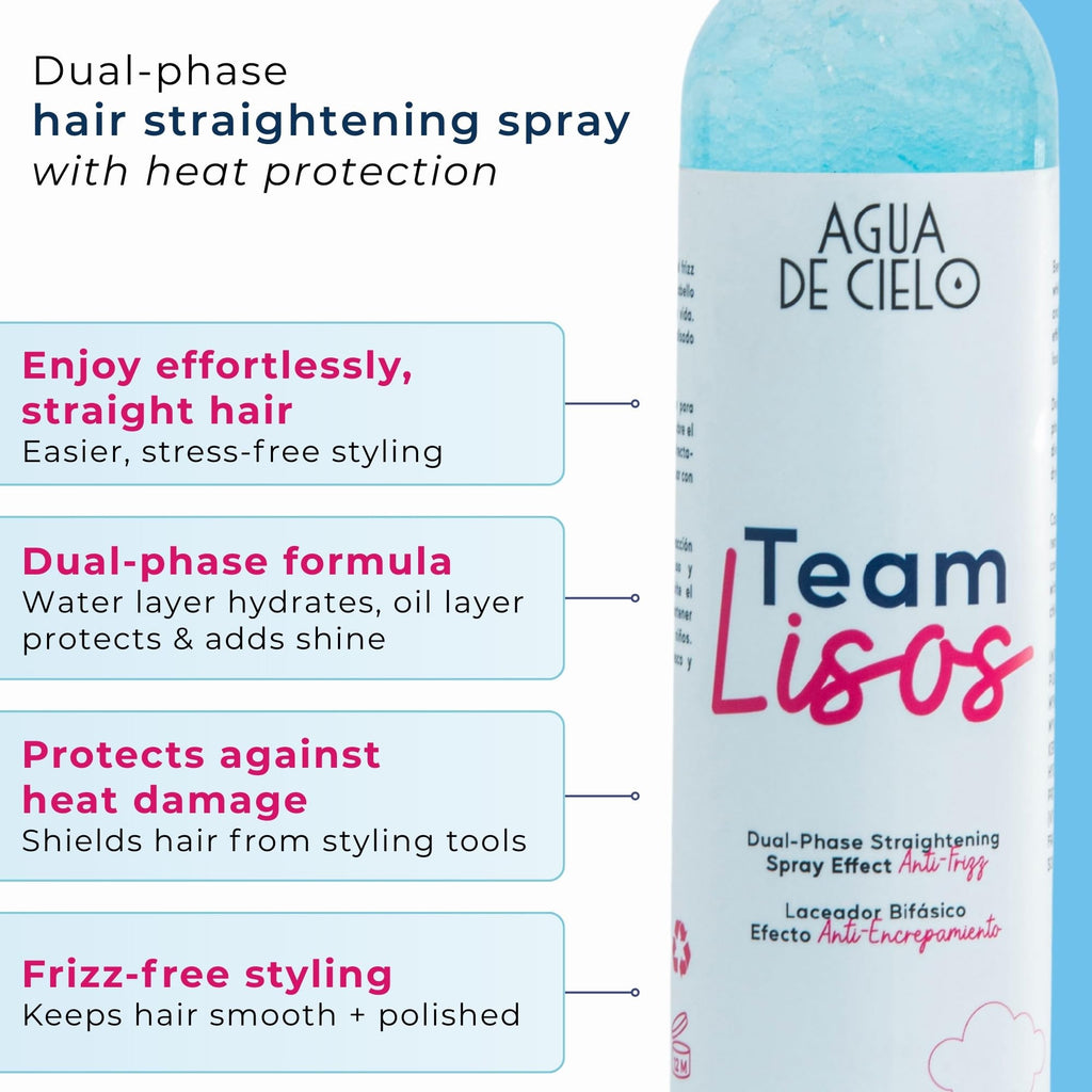 Agua de Cielo Team Lisos Hair Straightening Spray – Dual-Phase Heat Protection, Anti-Frizz