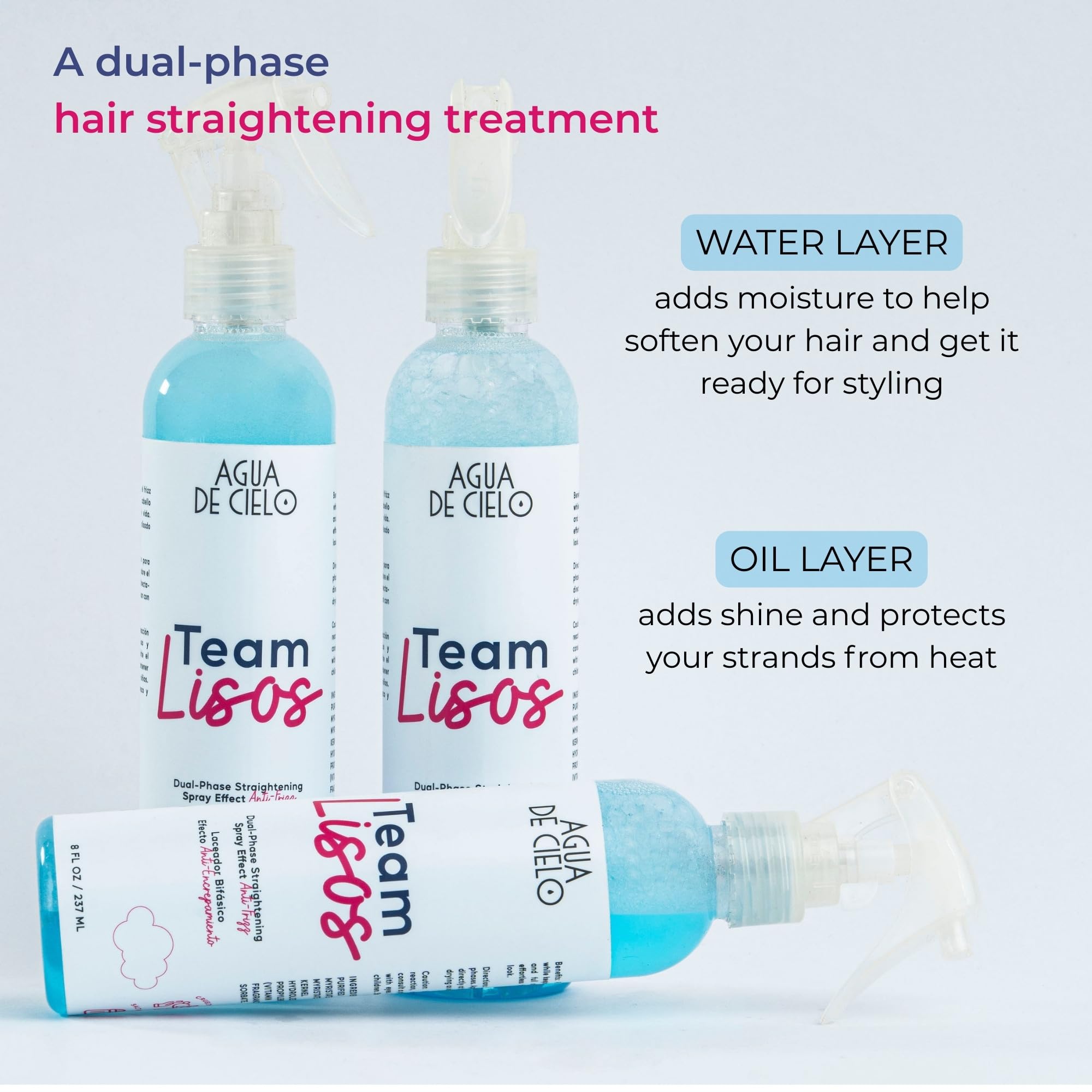 Agua de Cielo Team Lisos Hair Straightening Spray – Dual-Phase Heat Protection, Anti-Frizz