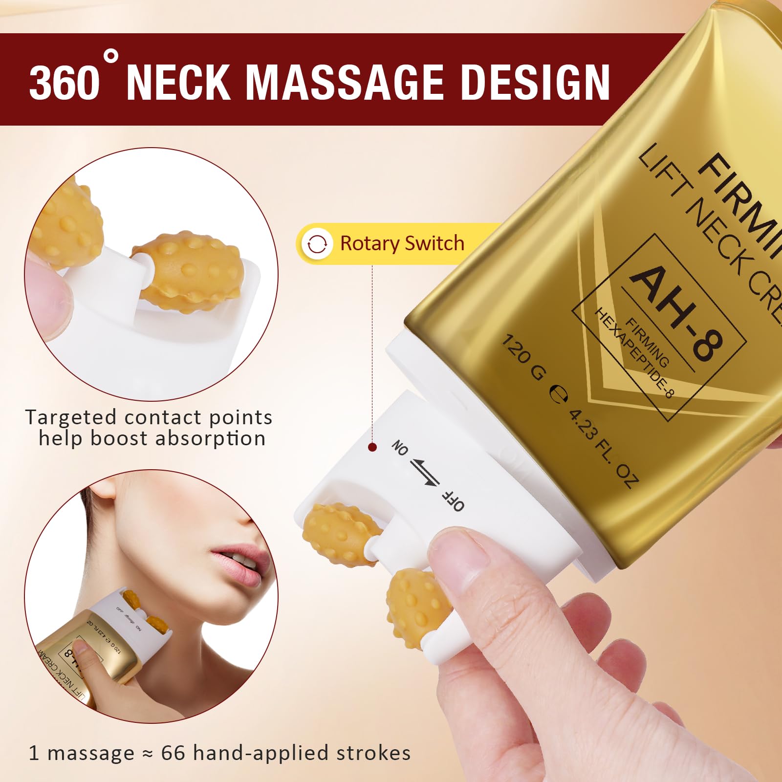 AH8 Neck Firming Cream with Hexapeptide – Intensive Moisturizing & Tightening Lotion (4.23 oz)