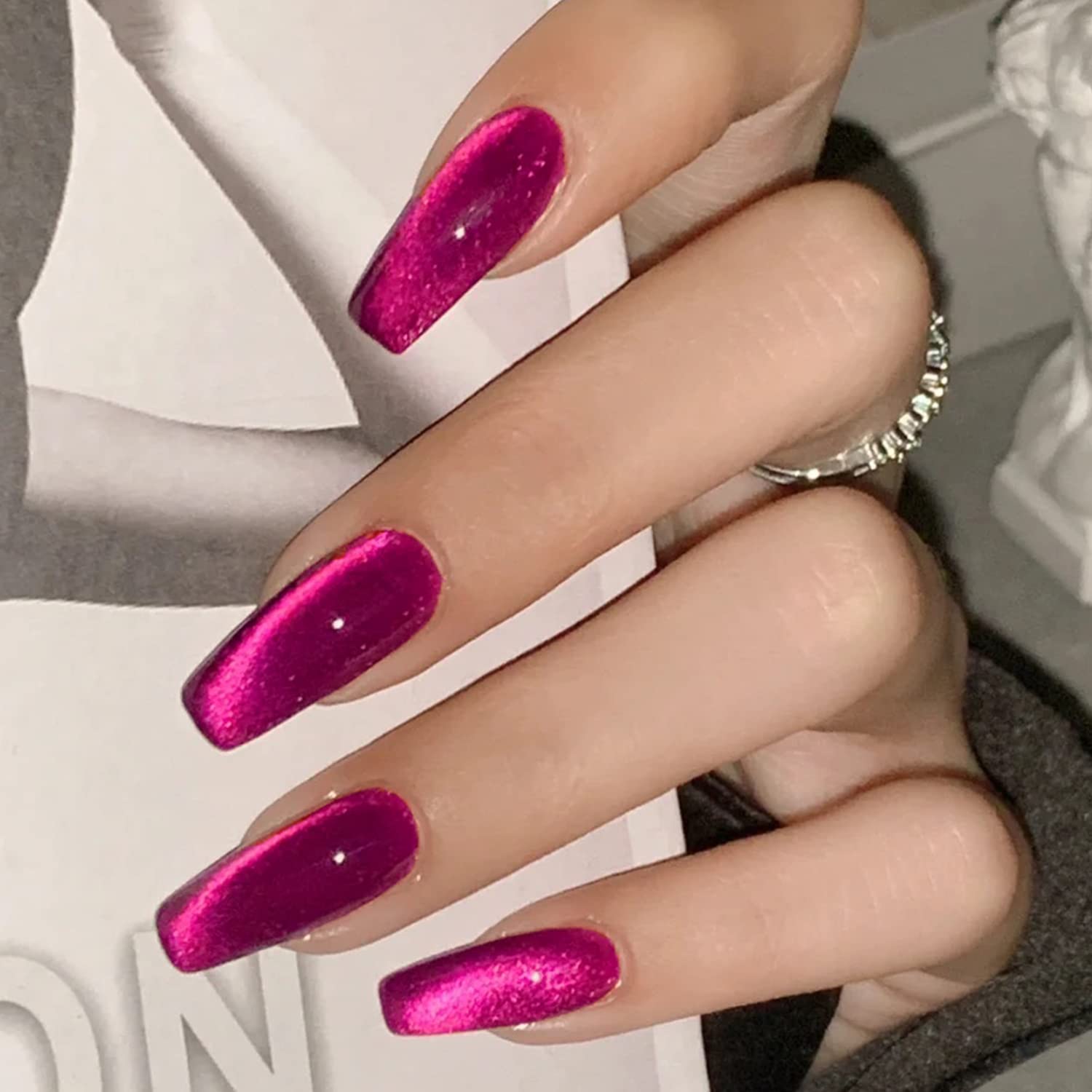 AHAMIOU Crystal Cat Eye Gel Polish Kit – Magnetic Nail Set in Dark Pink