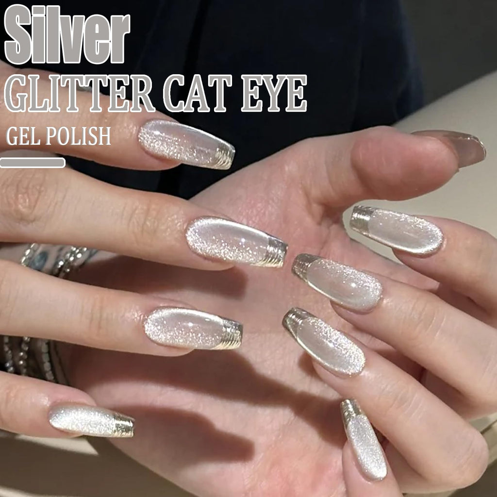AHAMIOU Crystal Cat Eye Gel Polish Kit – Magnetic Nail Polish Set with Holographic Cats Eyes