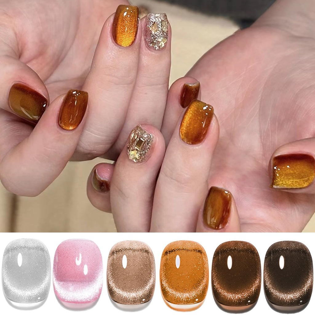 AHAMIOU Crystal Cat Eye Gel Polish Kit – Magnetic Nail Polish Set with Holographic Cats Eyes