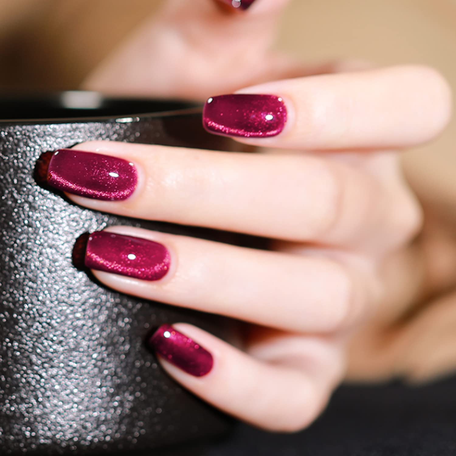 AHAMIOU Crystal Cat Eye Gel Polish Kit – Magnetic Nail Set in Dark Pink