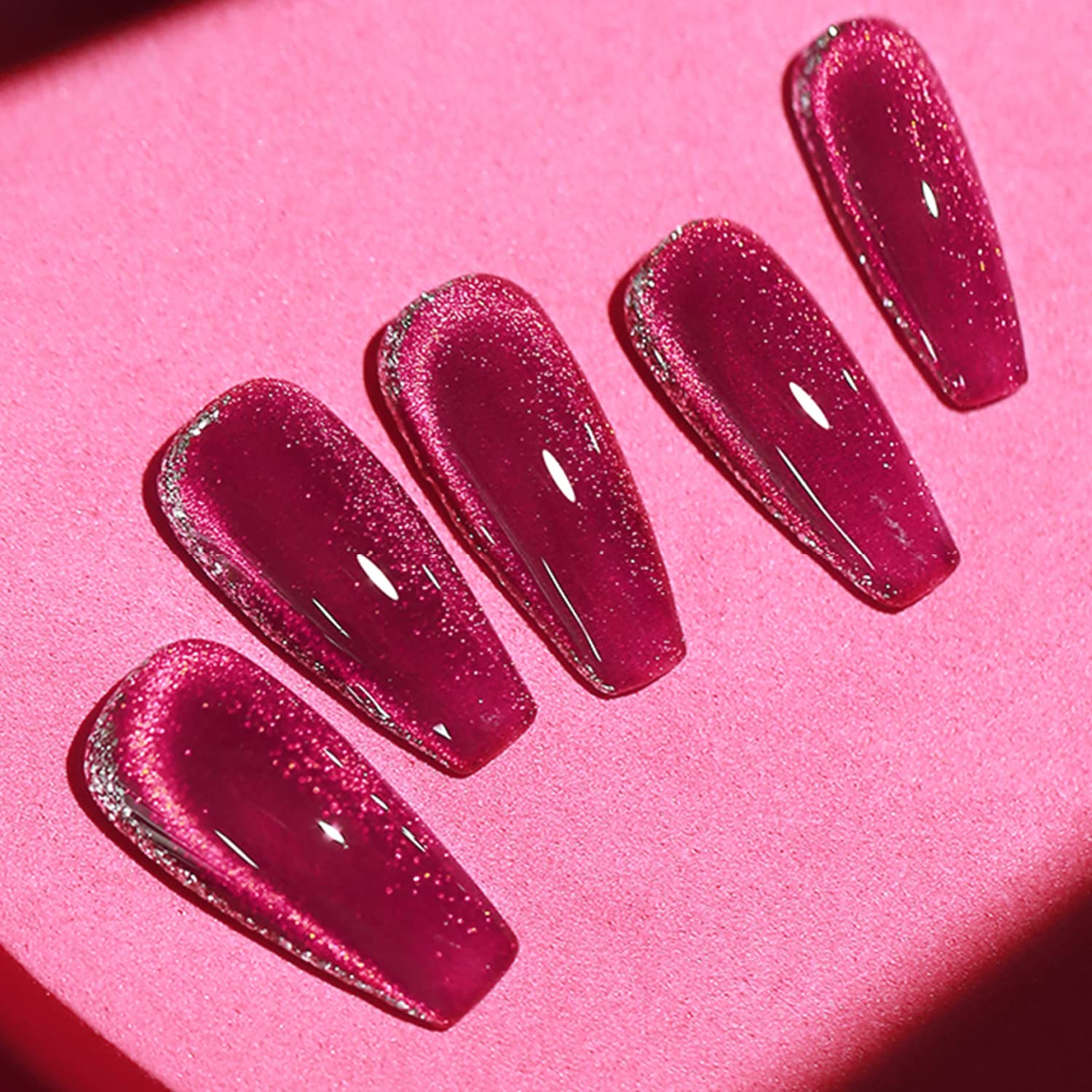 AHAMIOU Crystal Cat Eye Gel Polish Kit – Magnetic Nail Set in Dark Pink