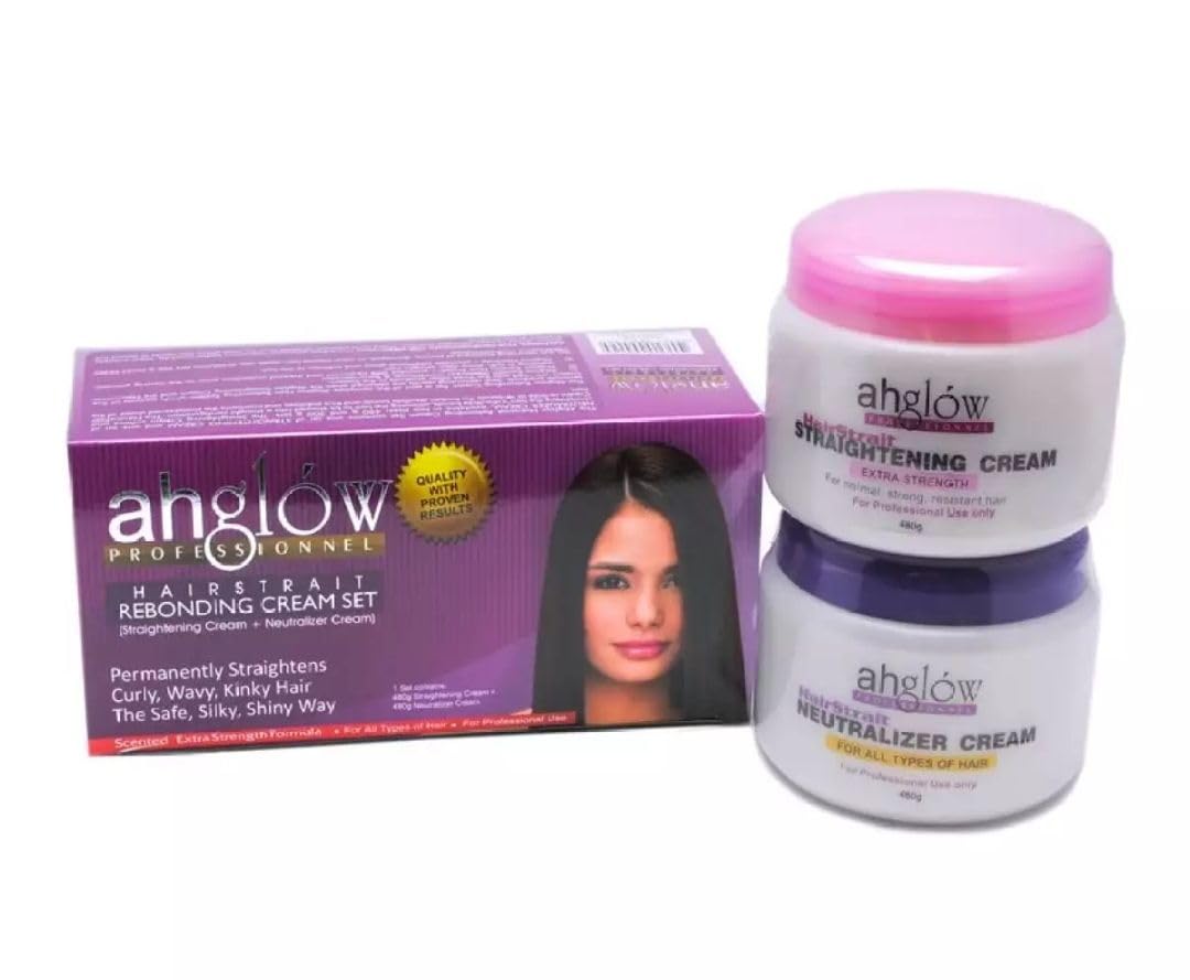 Ahglow XL Hair Straightening & Rebonding Set with Keratin Relaxer – Complete System