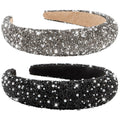 AHONEY 2 Pack Rhinestone Headband – Glitter Sequin Pearl Hair Accessories for Women & Girls (Black & Grey)