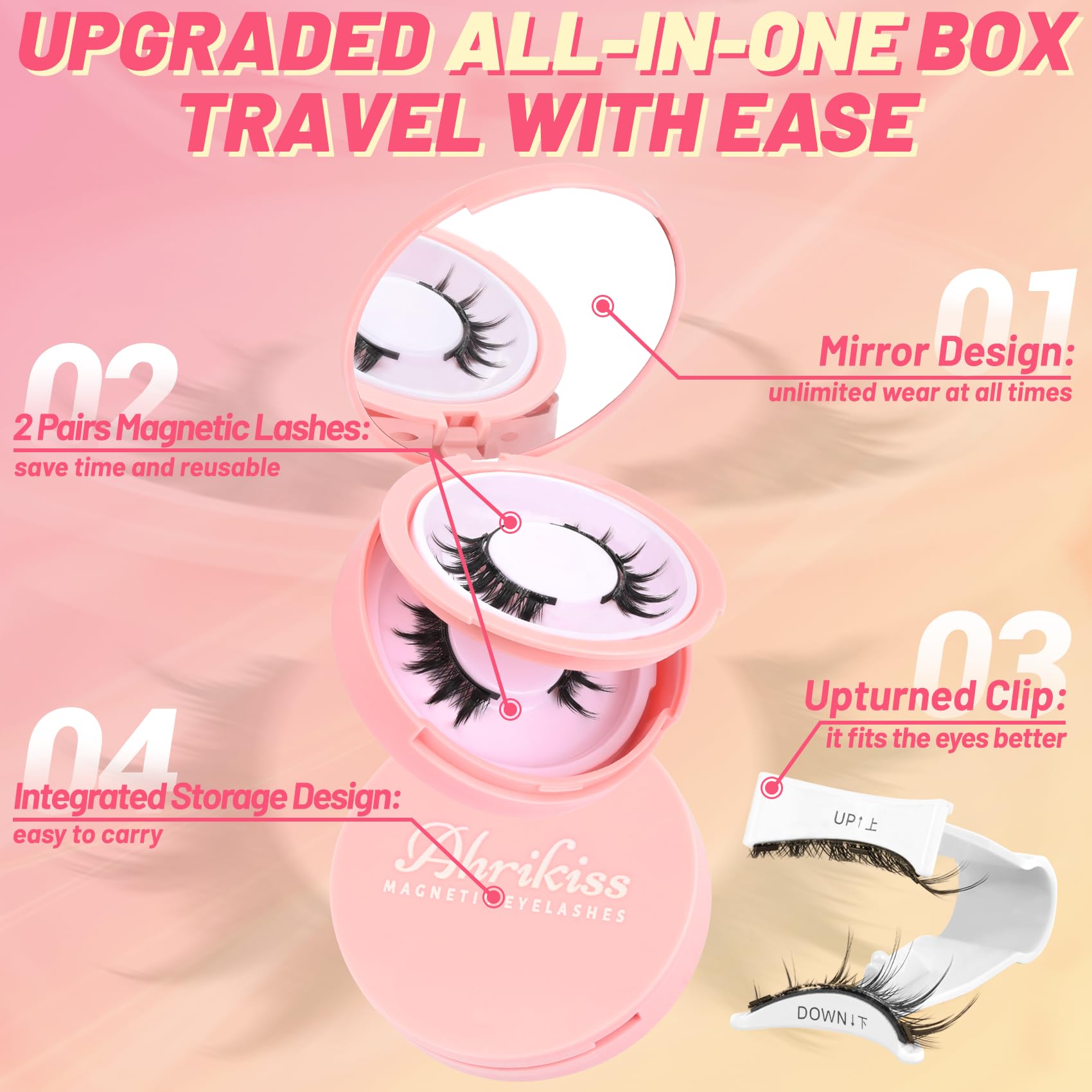 Ahrikiss Magnetic Eyelashes – 2 Pairs, Reusable, No Glue, Applicator Included