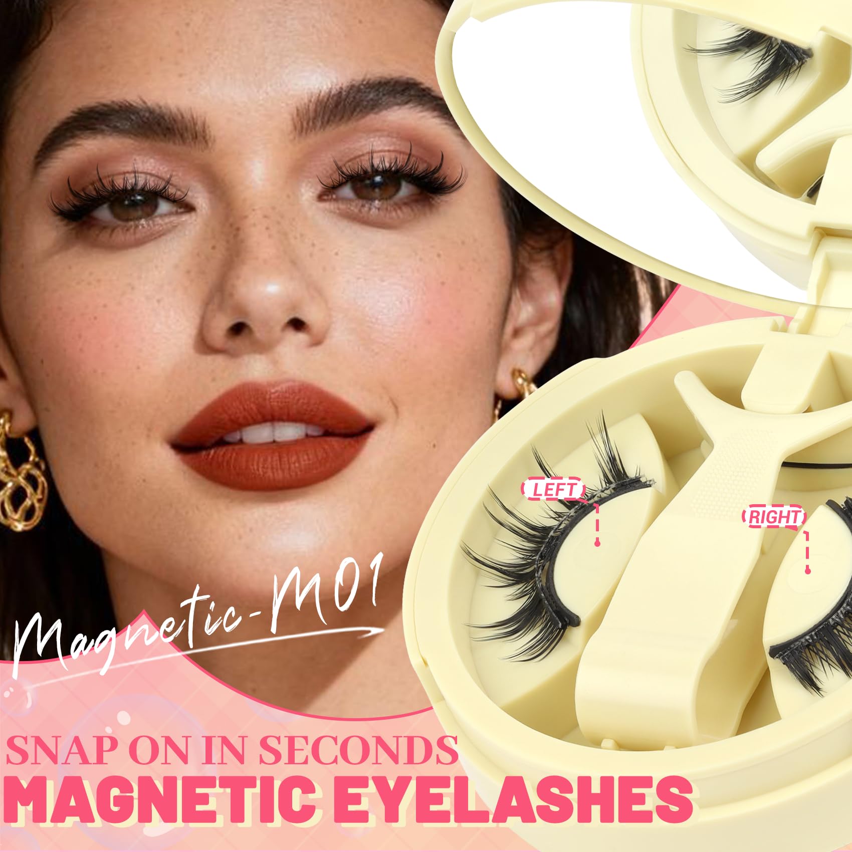 Ahrikiss Magnetic Eyelashes 1 Pair | Reusable Lash Kit with Applicator – No Glue Needed, Natural Manga Look (M01)