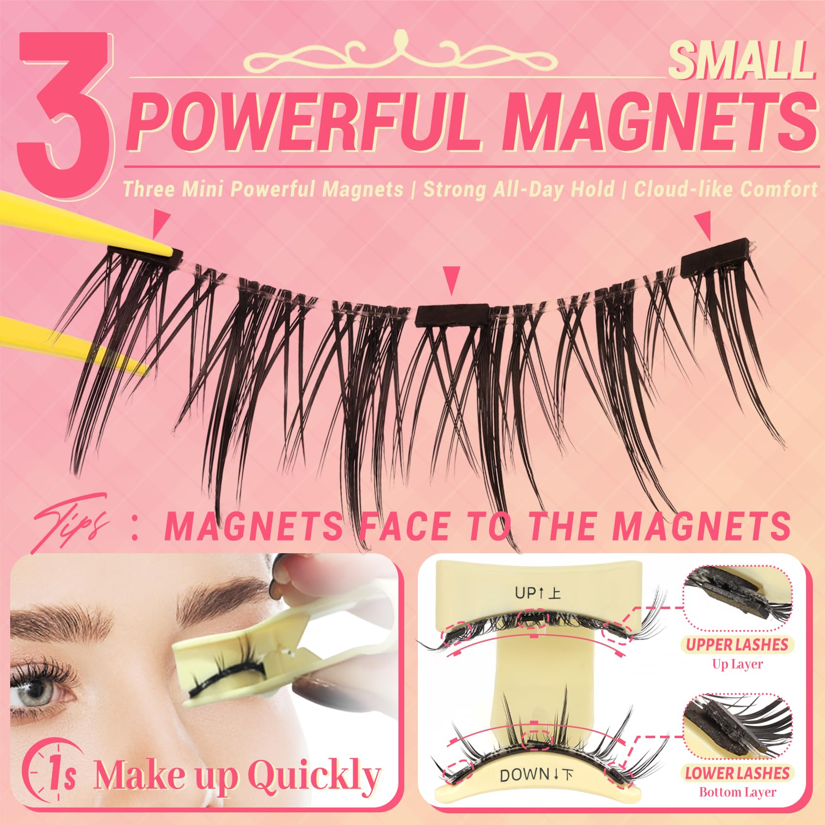 Ahrikiss Magnetic Eyelashes 1 Pair | Reusable Lash Kit with Applicator – No Glue Needed, Natural Manga Look (M01)
