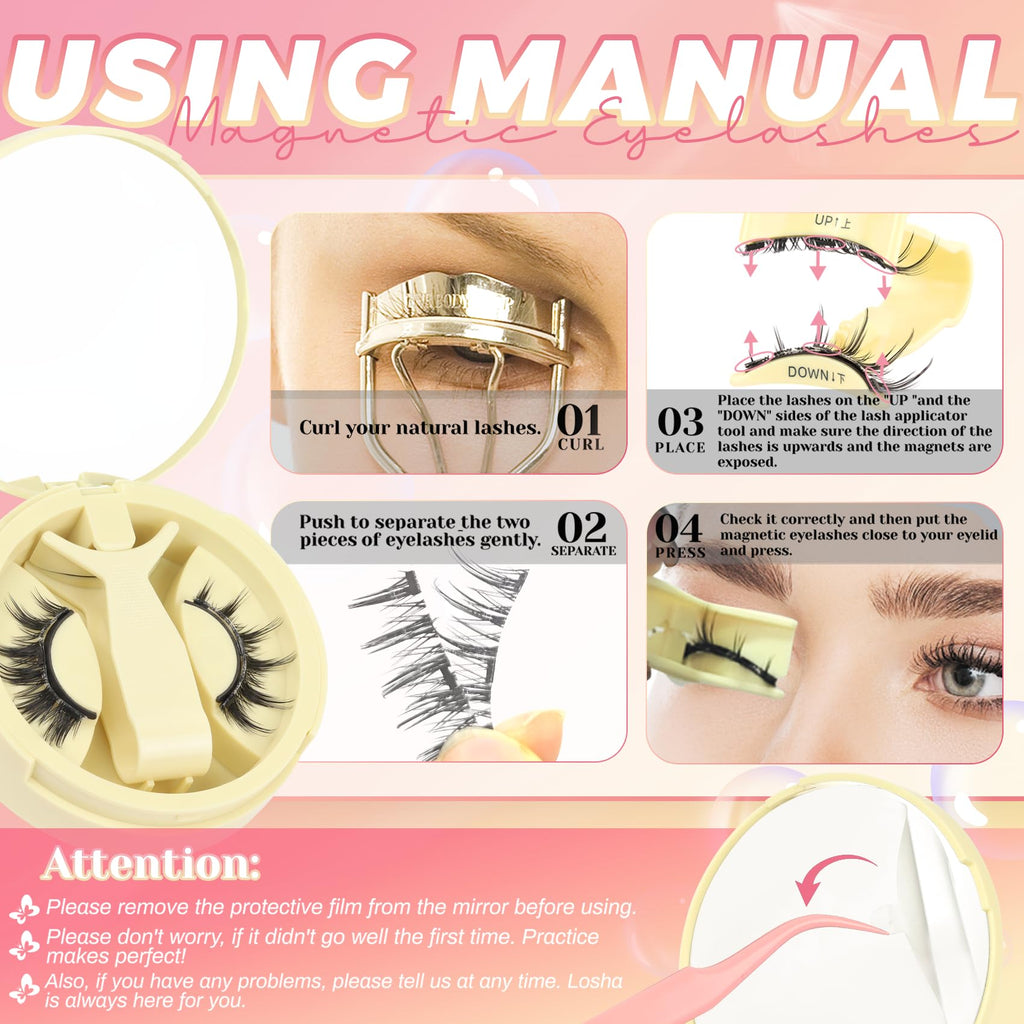 Ahrikiss Magnetic Eyelashes 1 Pair | Reusable Lash Kit with Applicator – No Glue Needed, Natural Manga Look (M01)