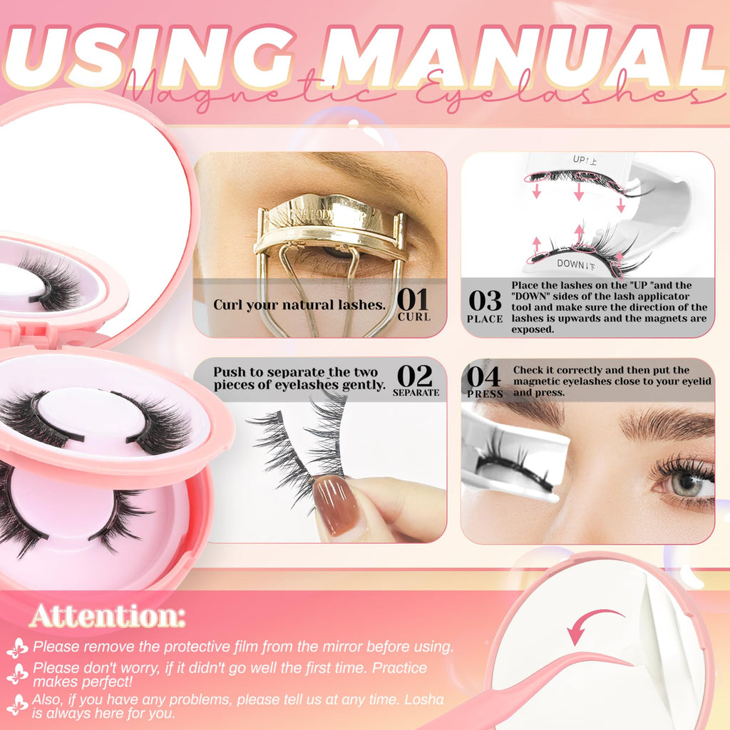 Ahrikiss Magnetic Eyelashes – 2 Pairs, Reusable, No Glue Needed, Includes Applicator (M02+M03)