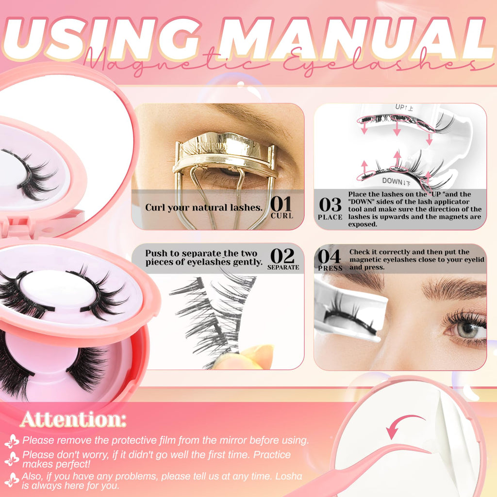 Ahrikiss Magnetic Eyelashes M01+M02 – 2 Reusable Pairs with Applicator, No Glue Needed, Natural Look