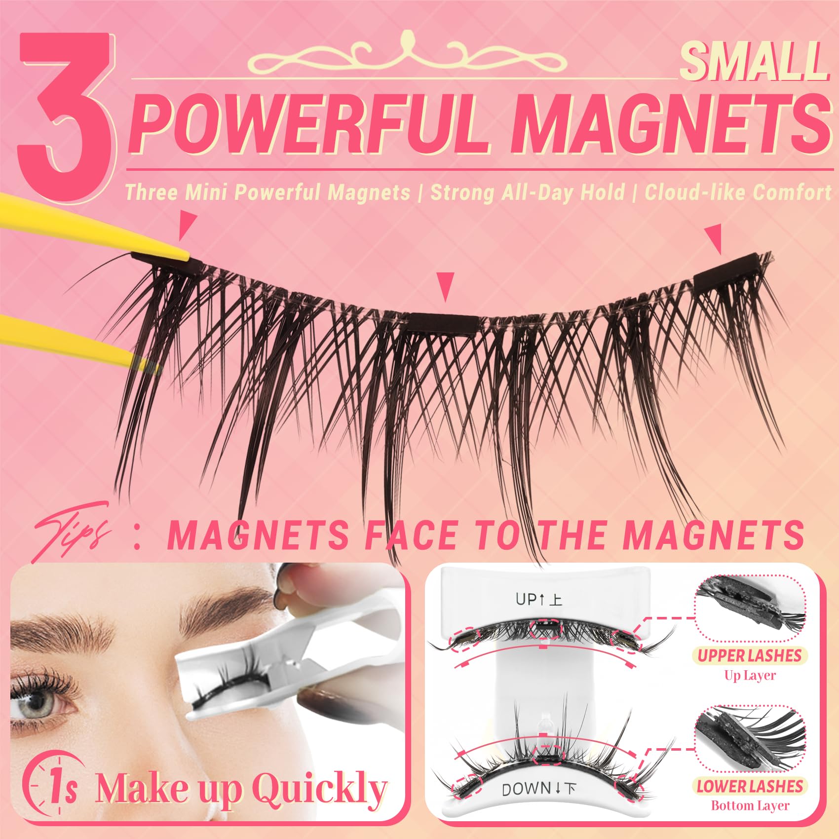 Ahrikiss Magnetic Eyelashes – 2 Pairs, Reusable, No Glue Needed, Includes Applicator (M02+M03)