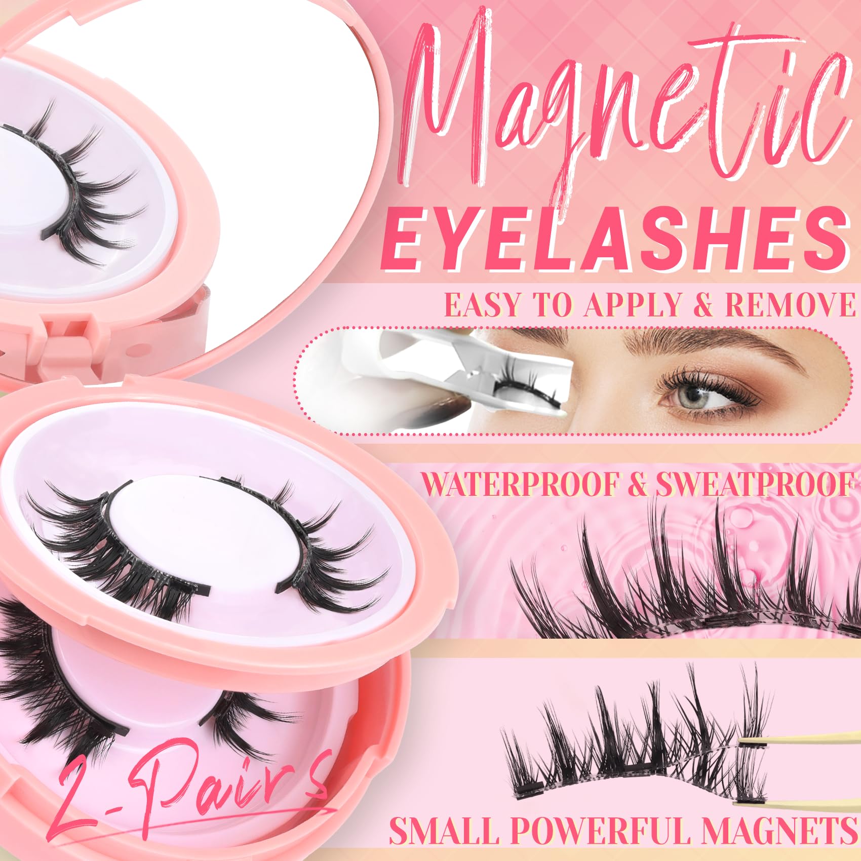 Ahrikiss Magnetic Eyelashes – 2 Pairs, Reusable, No Glue, Applicator Included