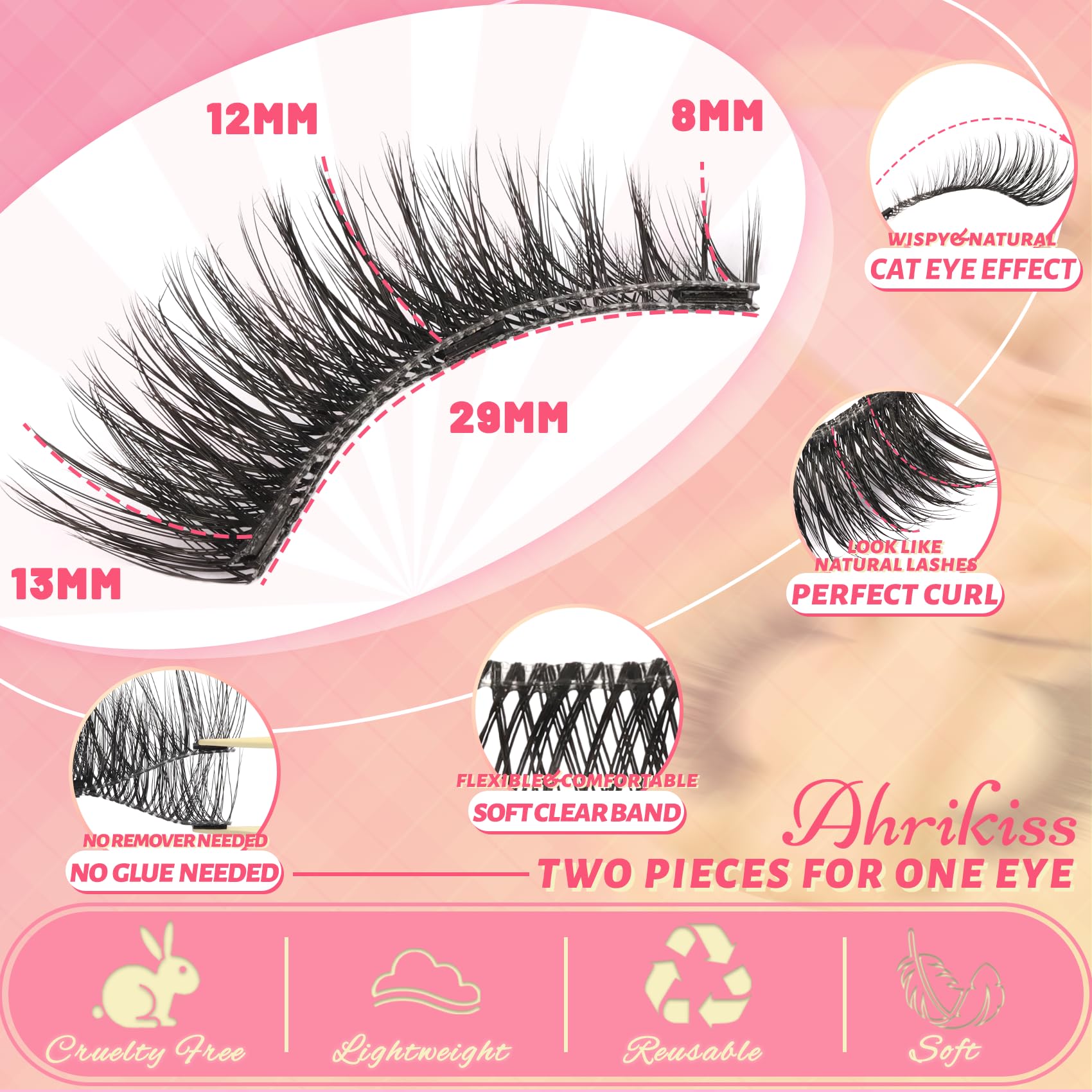 Ahrikiss Magnetic Eyelashes | 1 Pair Reusable Cat Eye Lash Kit (M02)