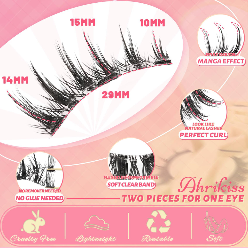 Ahrikiss Magnetic Eyelashes 1 Pair | Reusable Lash Kit with Applicator – No Glue Needed, Natural Manga Look (M01)