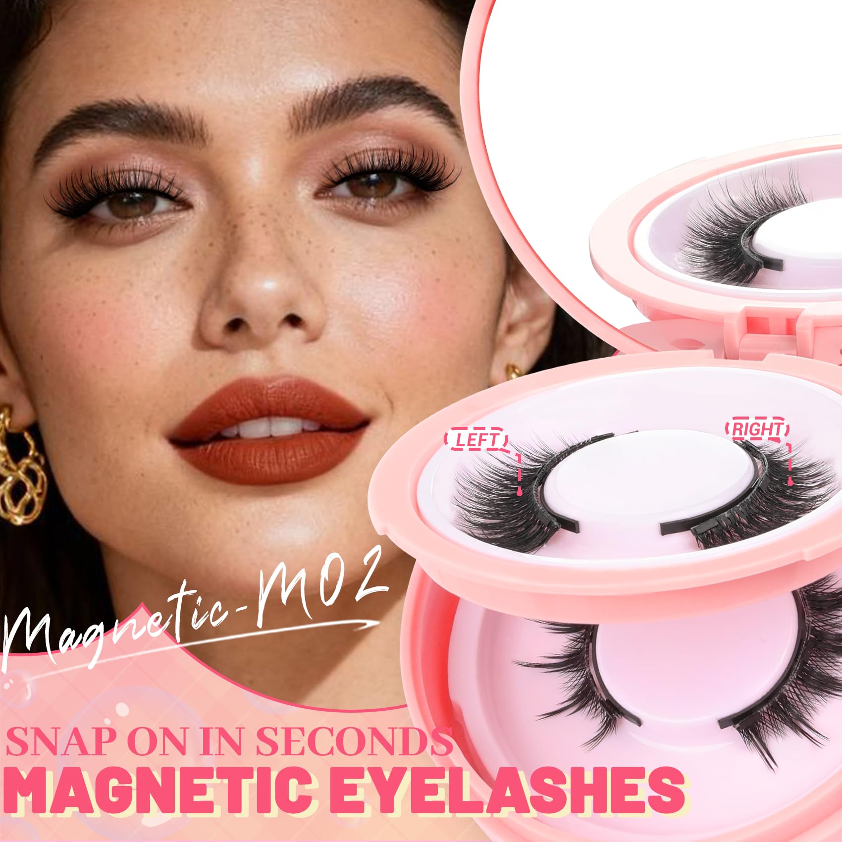 Ahrikiss Magnetic Eyelashes – 2 Pairs, Reusable, No Glue Needed, Includes Applicator (M02+M03)
