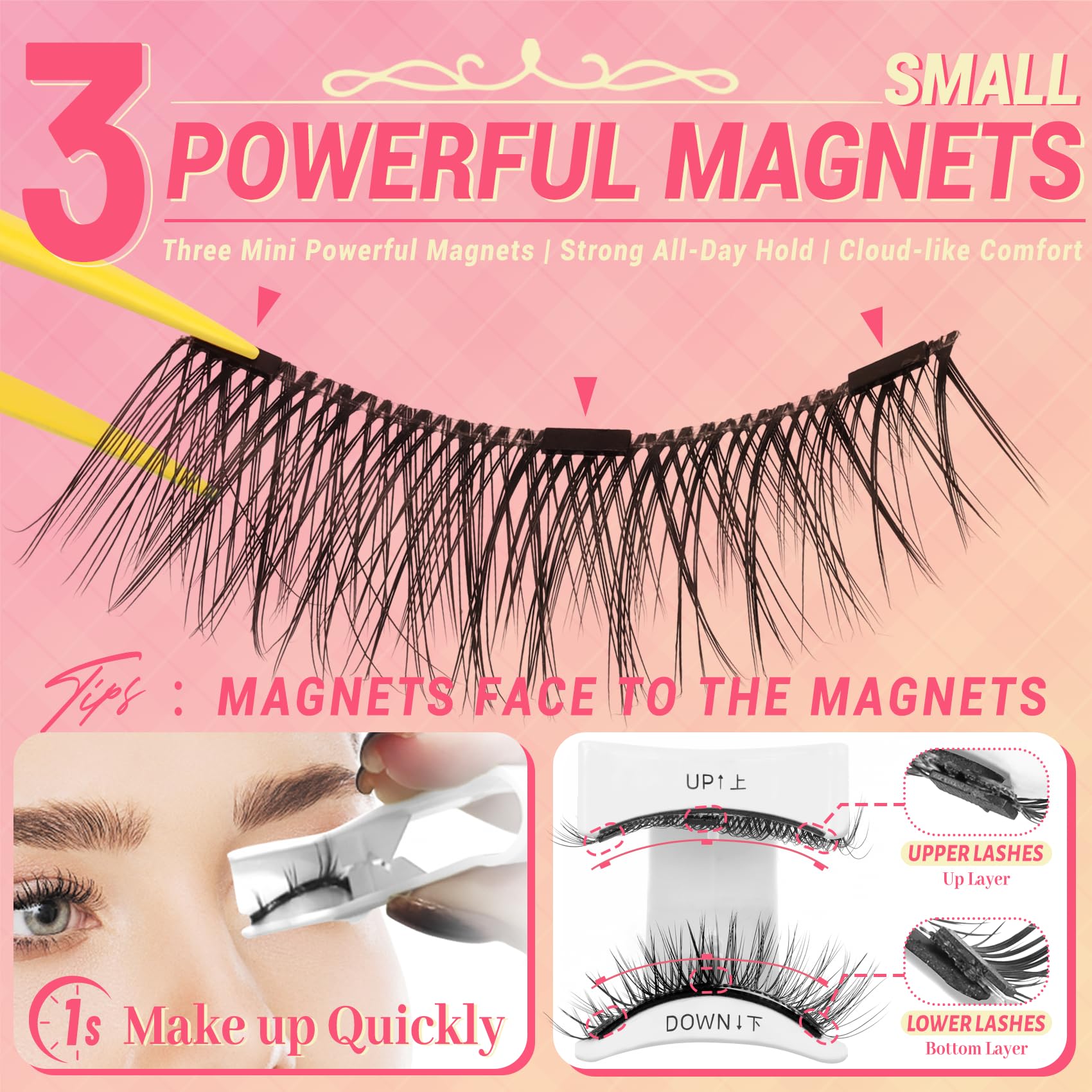 Ahrikiss Magnetic Eyelashes M01+M02 – 2 Reusable Pairs with Applicator, No Glue Needed, Natural Look