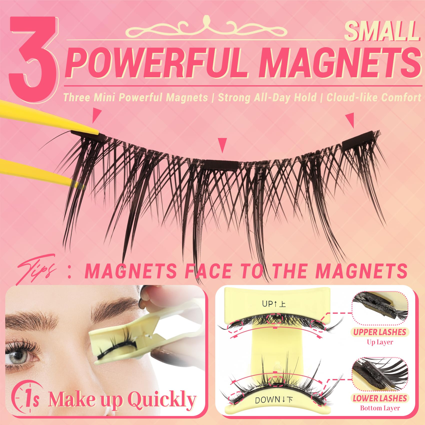 Ahrikiss Magnetic Eyelashes – 1 Pair Reusable Lashes with Applicator | No Glue Needed
