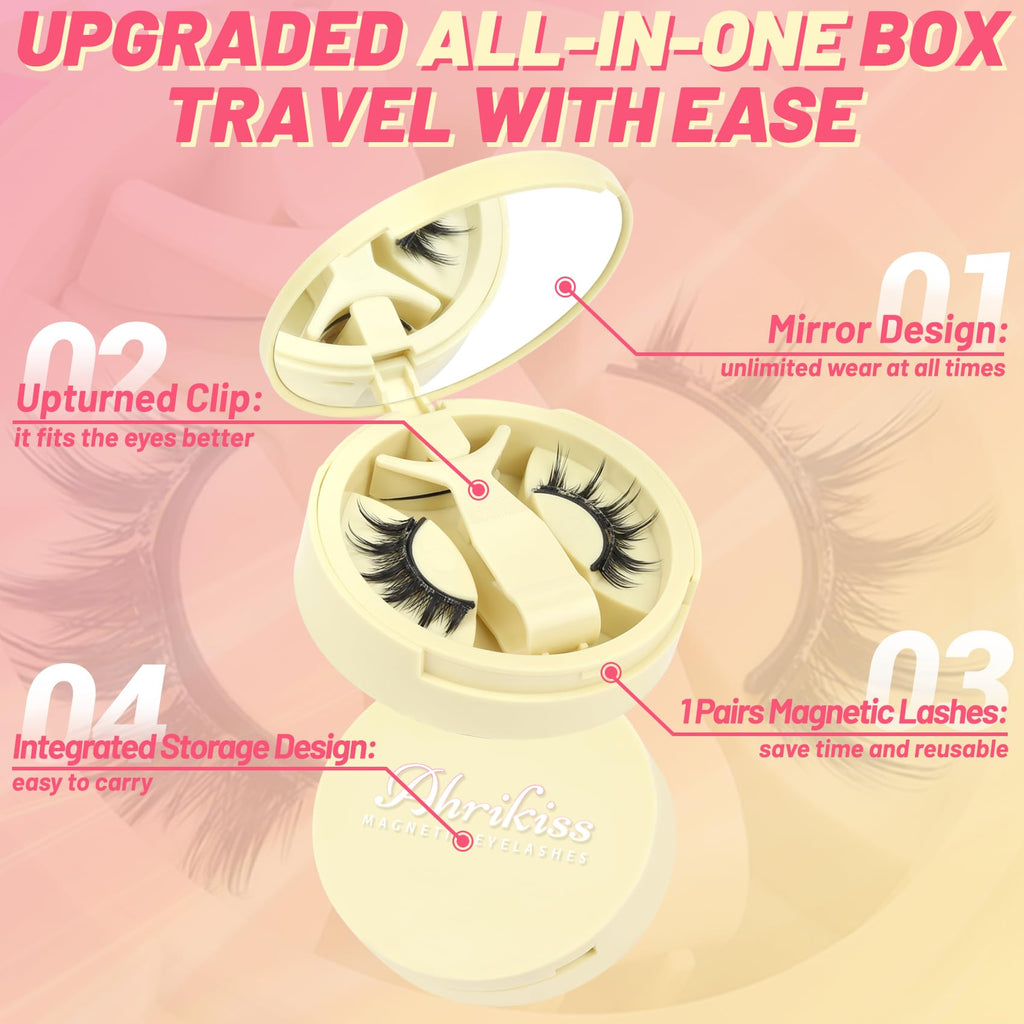 Ahrikiss Magnetic Eyelashes 1 Pair | Reusable Lash Kit with Applicator – No Glue Needed, Natural Manga Look (M01)