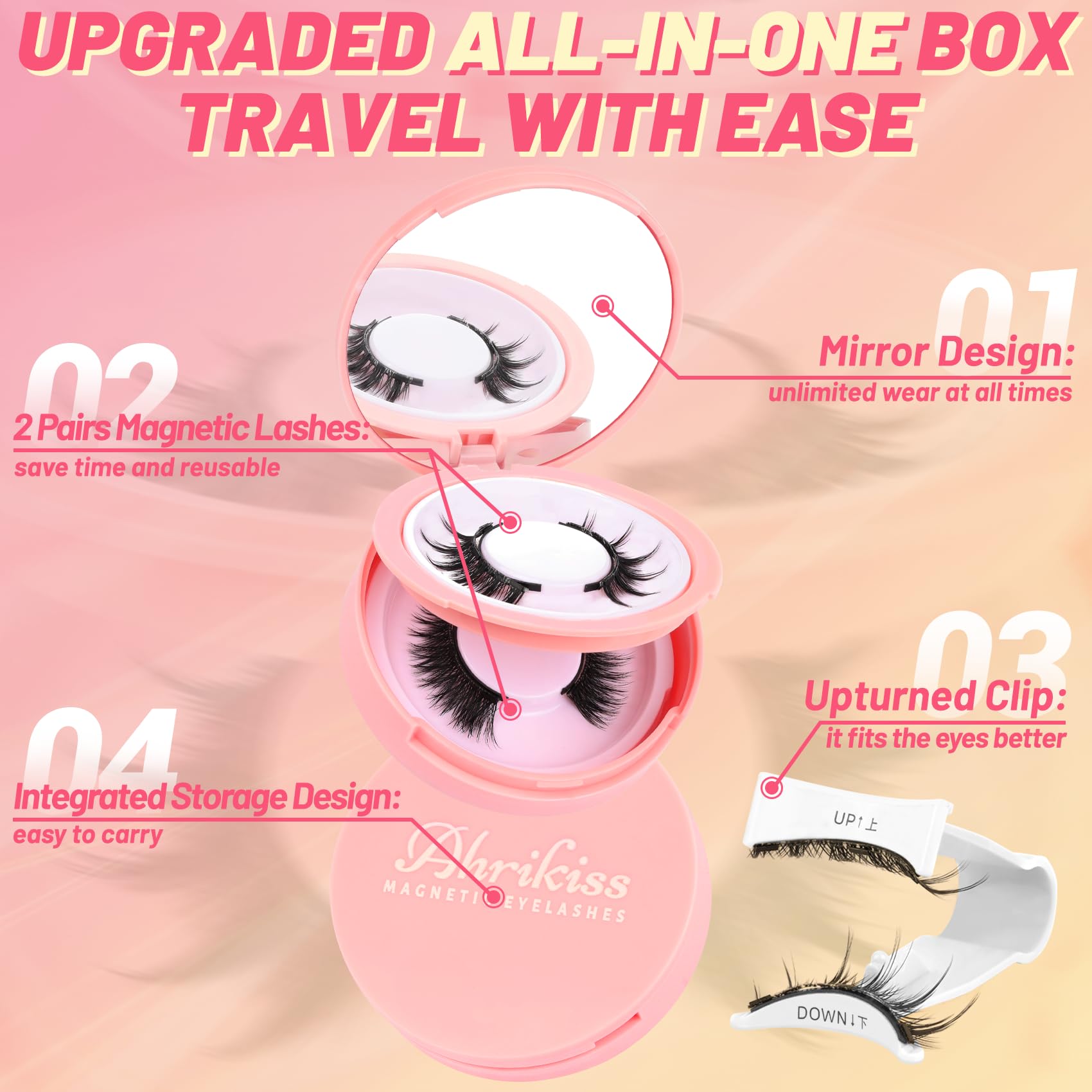 Ahrikiss Magnetic Eyelashes M01+M02 – 2 Reusable Pairs with Applicator, No Glue Needed, Natural Look