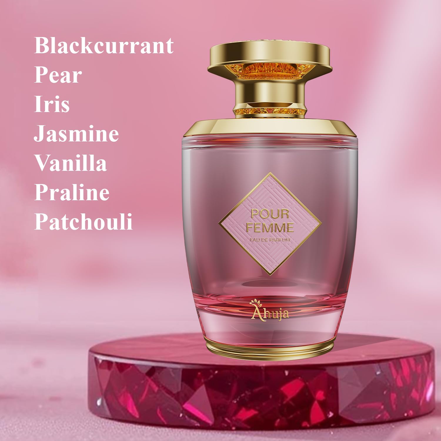 AHUJA Pour Femme Eau De Parfum 3.4oz – Floral Iris, Patchouli & Vanilla