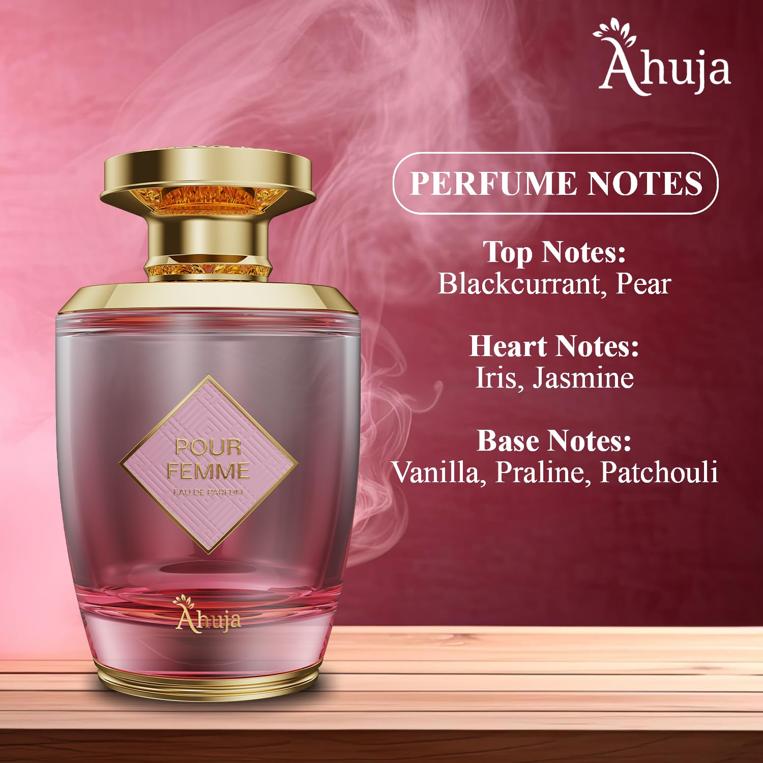 AHUJA Pour Femme Eau De Parfum 3.4oz – Floral Iris, Patchouli & Vanilla