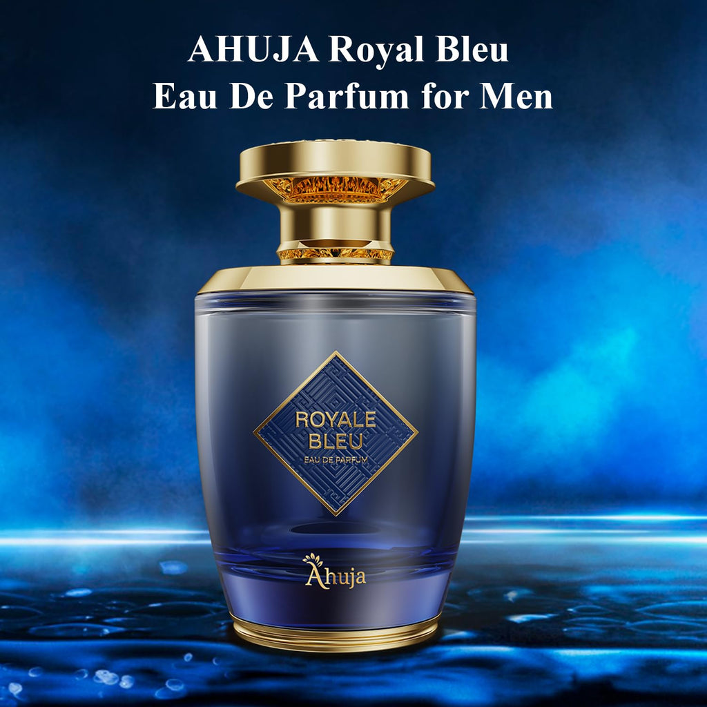 AHUJA Royal Bleu Eau de Parfum for Men – Long-Lasting Citrus, Ginger & Grapefruit with Woody Base | 3.4 oz