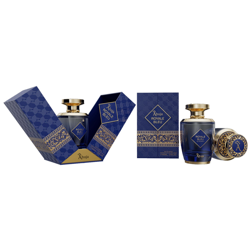 AHUJA Royal Bleu Eau de Parfum for Men – Long-Lasting Citrus, Ginger & Grapefruit with Woody Base | 3.4 oz