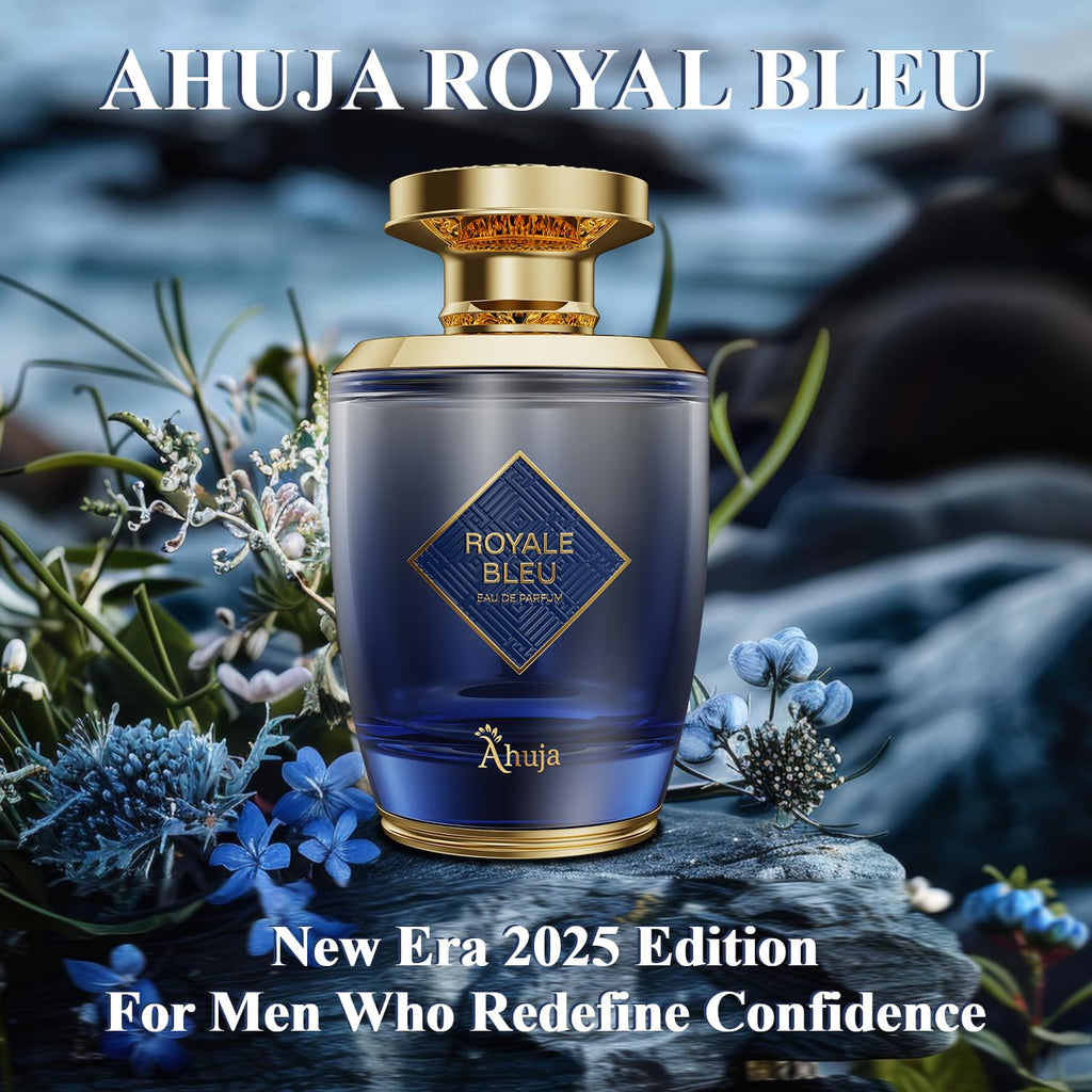 AHUJA Royal Bleu Eau de Parfum for Men – Long-Lasting Citrus, Ginger & Grapefruit with Woody Base | 3.4 oz