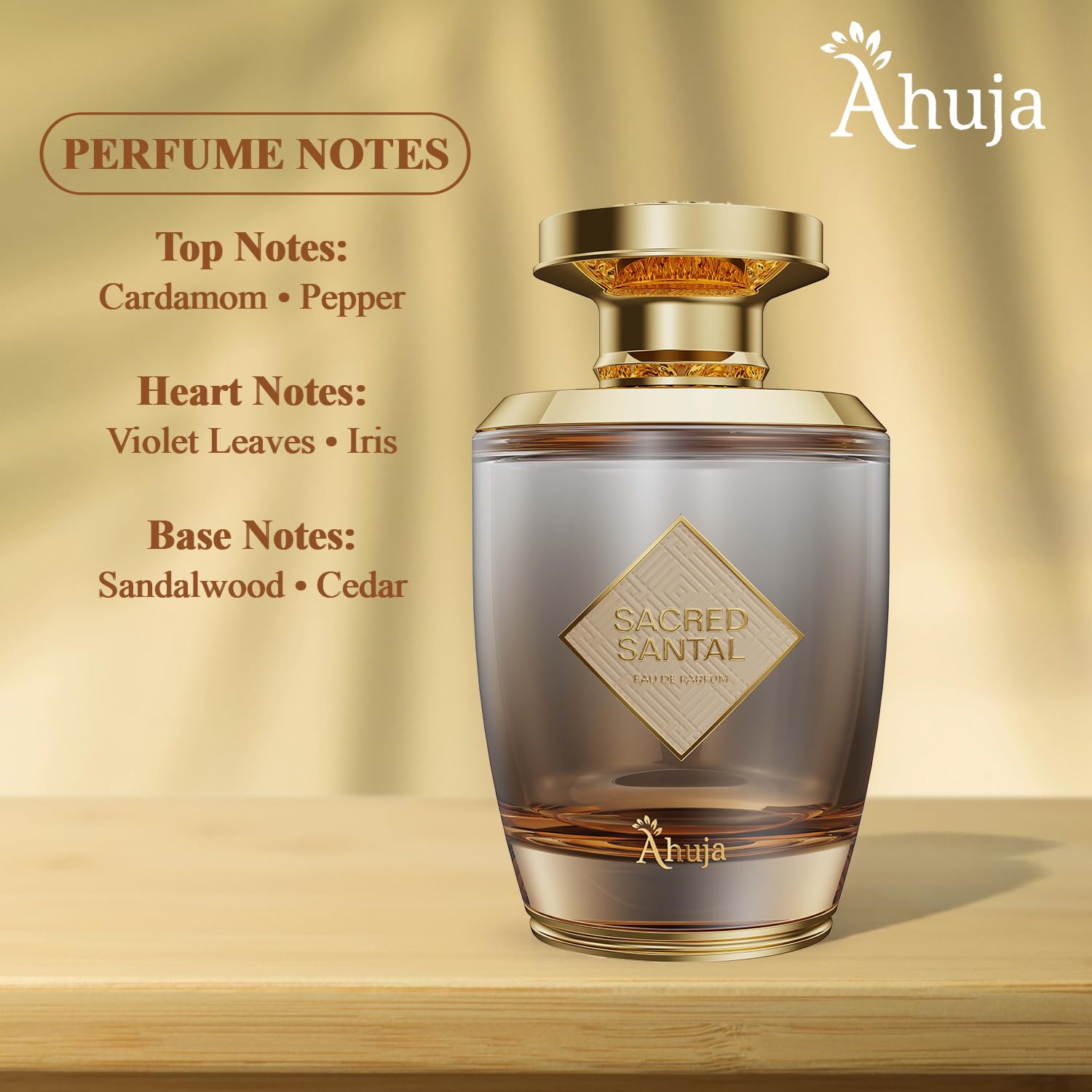 AHUJA Sacred Santal Eau de Parfum - Unisex Sandalwood, Cardamom & Violet Leaves, 3.4 oz