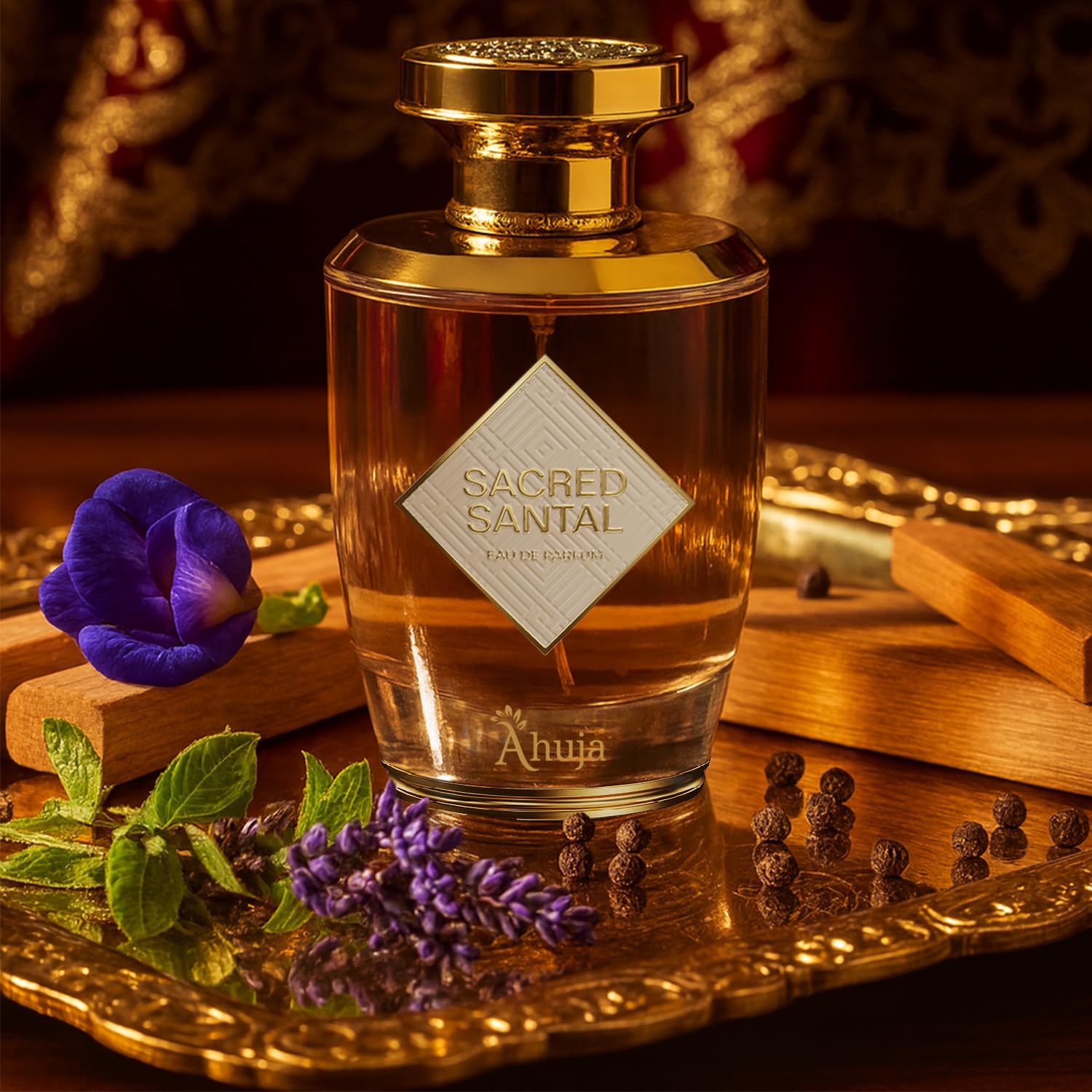 AHUJA Sacred Santal Eau de Parfum - Unisex Sandalwood, Cardamom & Violet Leaves, 3.4 oz