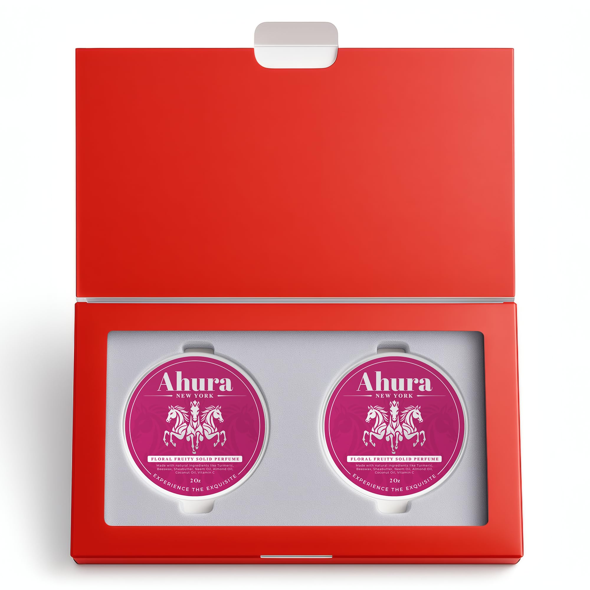 Ahura Herbal Floral Solid Perfume – Alcohol-Free, Iris & Patchouli with Warm Vanilla & Spun Sugar (2 oz, 2-Pack Valentine Gift Box)