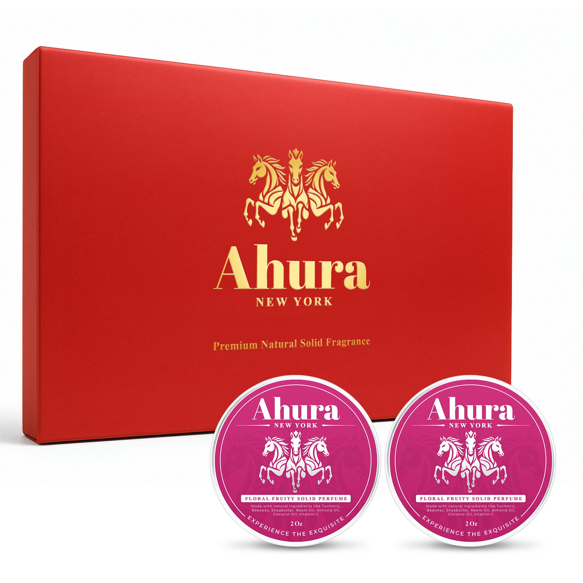 Ahura Herbal Floral Solid Perfume – Alcohol-Free, Iris & Patchouli with Warm Vanilla & Spun Sugar (2 oz, 2-Pack Valentine Gift Box)