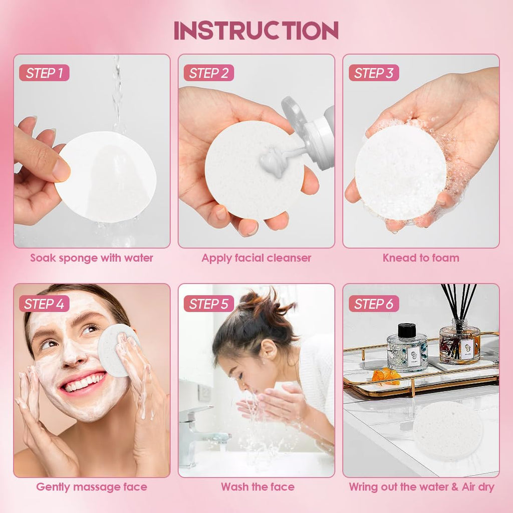 AIDEA Compressed Facial Sponges – 96-Count White Round Cellulose Sponges for Cleansing & Exfoliation