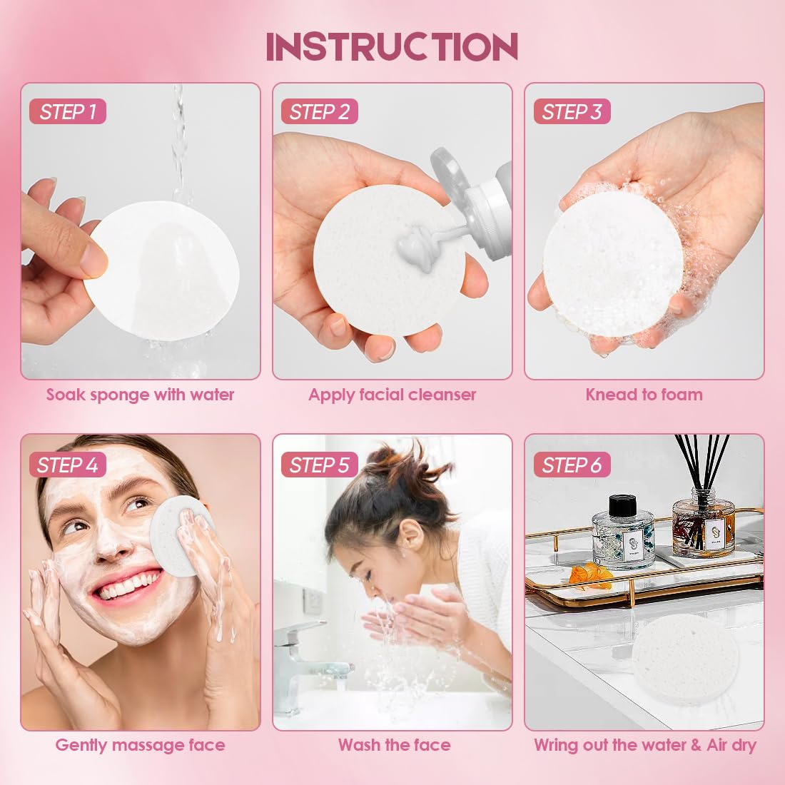AIDEA Compressed Facial Sponges – 96-Count White Round Cellulose Sponges for Cleansing & Exfoliation