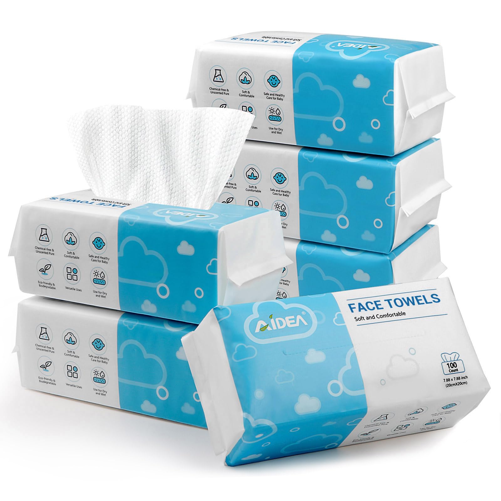 AIDEA Face Towels Disposable 600Ct – Gentle Makeup Remover Wipes for Sensitive Skin