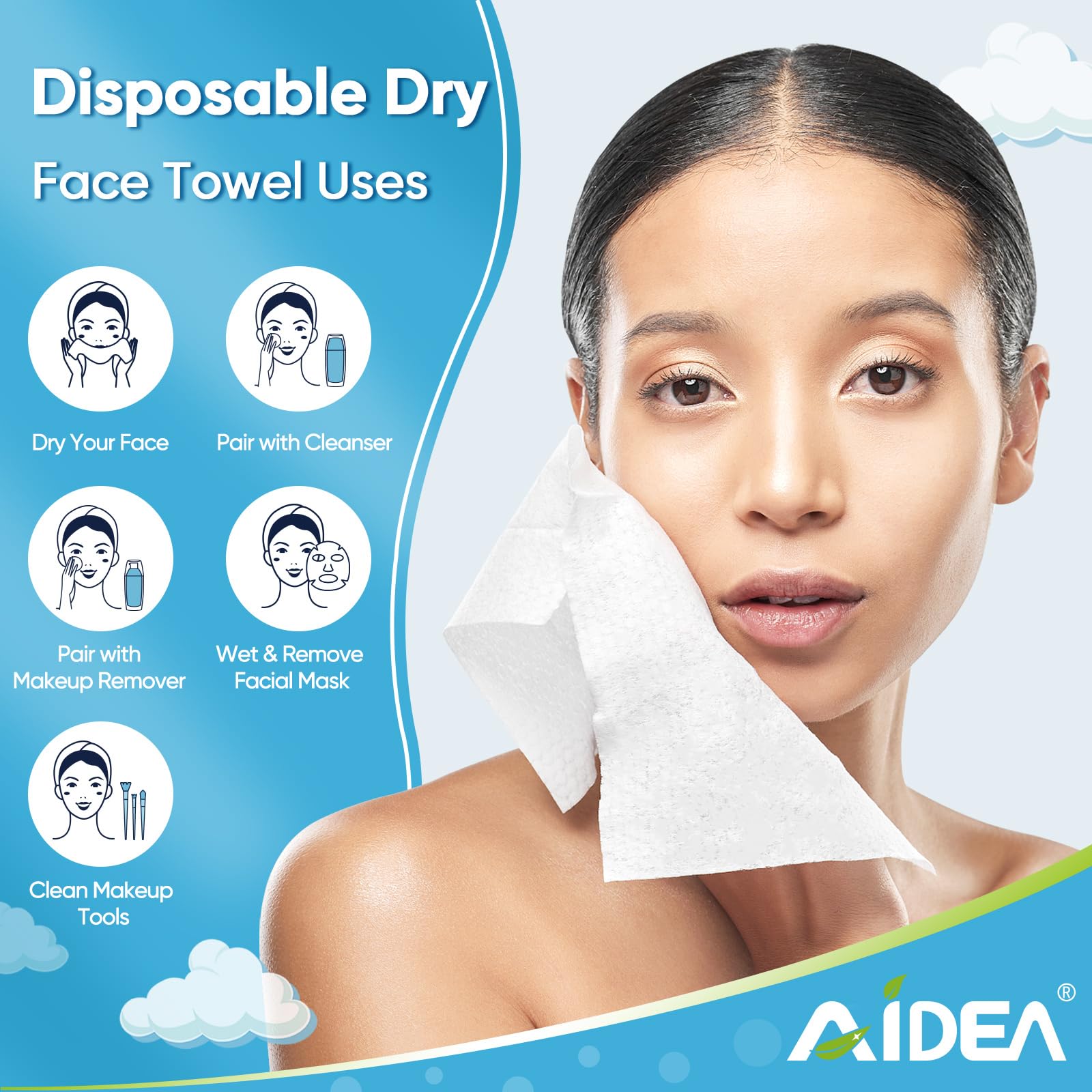 AIDEA Face Towels Disposable 600Ct – Gentle Makeup Remover Wipes for Sensitive Skin