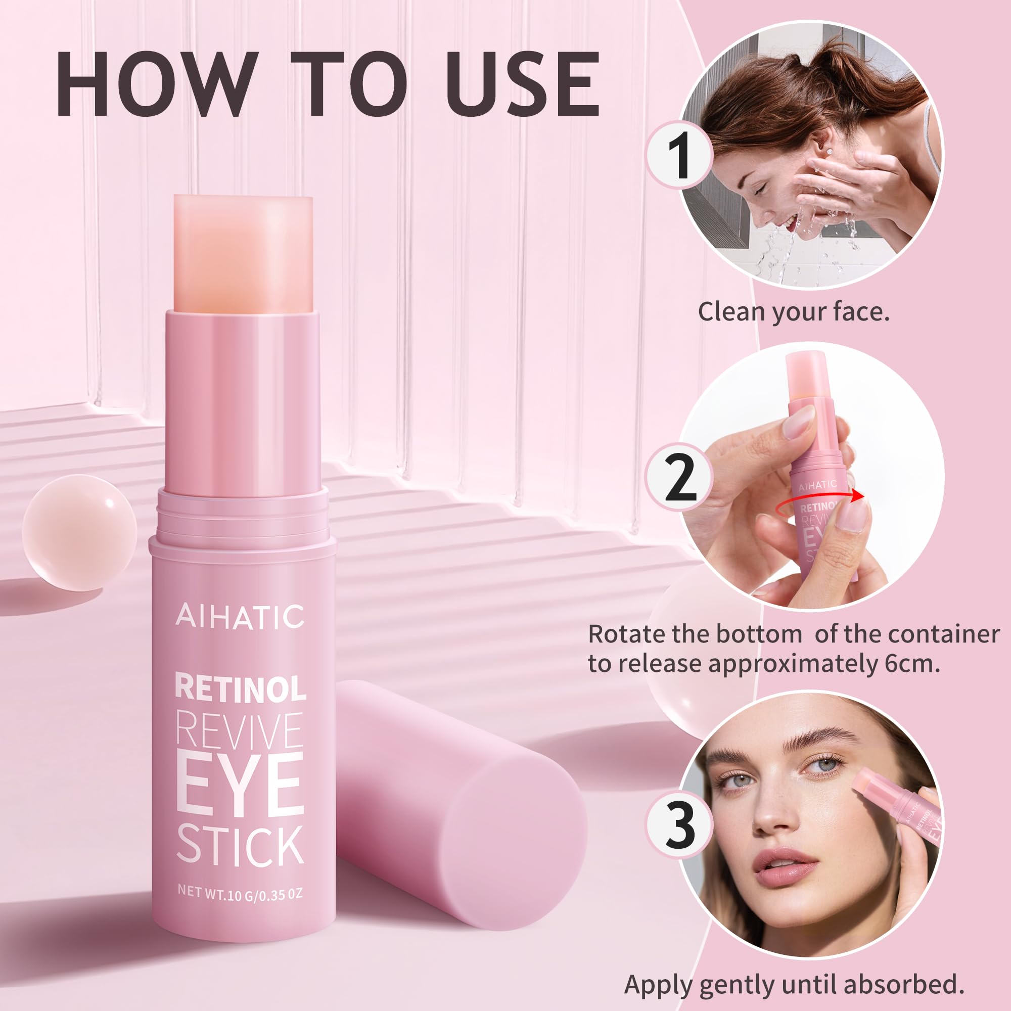 Aihatic Retinol & Caffeine Eye Balm Stick — Dark Circles, Puffiness & Fine Lines | Hyaluronic Acid + Collagen