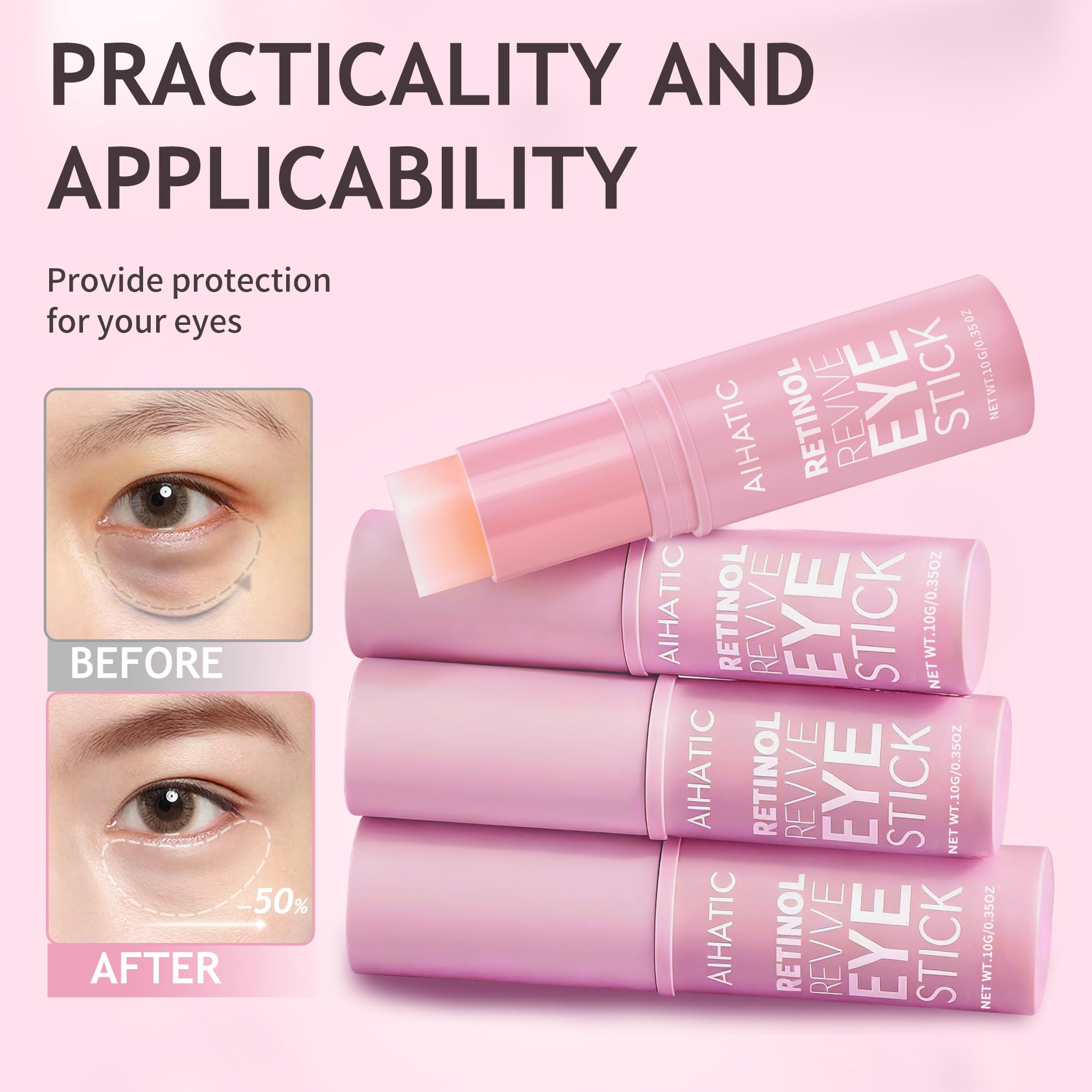 Aihatic Retinol & Caffeine Eye Balm Stick — Dark Circles, Puffiness & Fine Lines | Hyaluronic Acid + Collagen