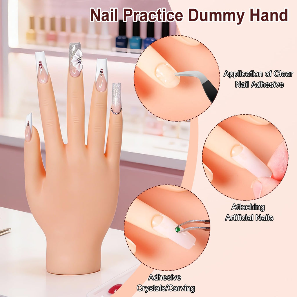 AILALUO Acrylic Nail Kit for Beginners – Practice Hand, UV Lamp, Drill, Silver Cosmetic Bag