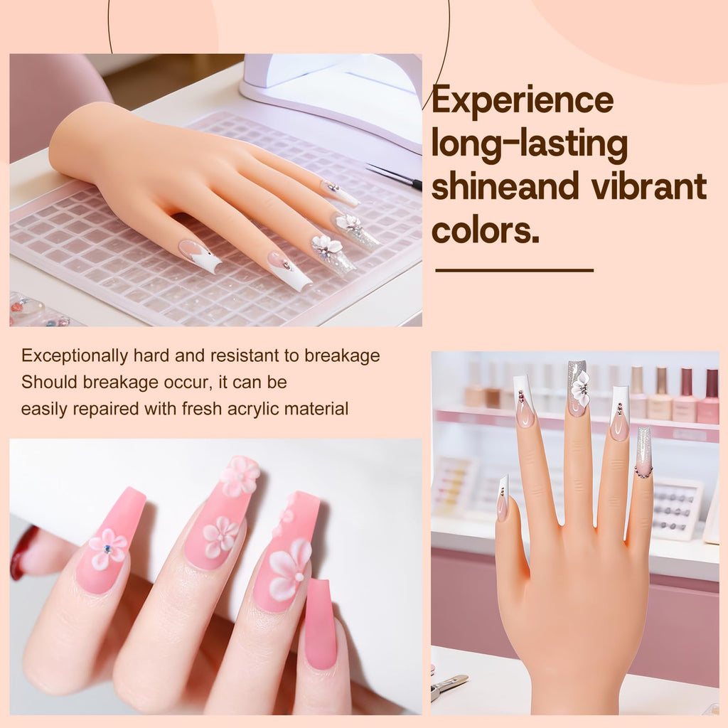 AILALUO Acrylic Nail Kit for Beginners – Practice Hand, UV Lamp, Drill, Silver Cosmetic Bag